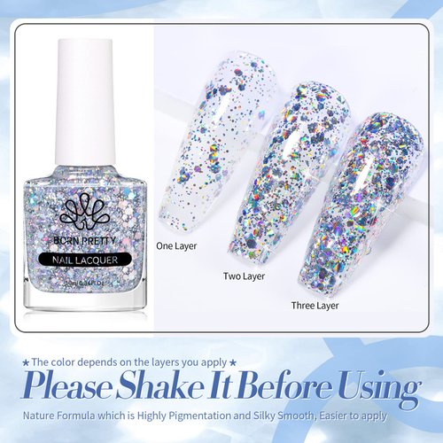Born Pretty Holographic Nail Polish Silver Glitter Sequins Nail Polish 10ML