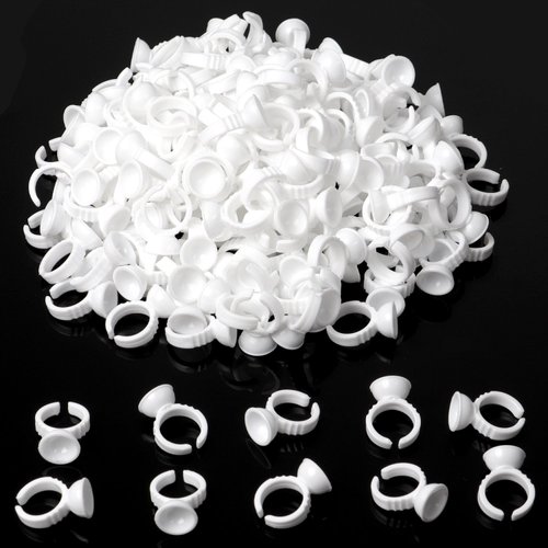 BTArtbox 300PCS Tattoo Rings Cups Disposable Glue Holder Plastic Tattoo Ink Pigment Ring Adhesive Makeup Rings Palette For Eyelash Extension Nail Art