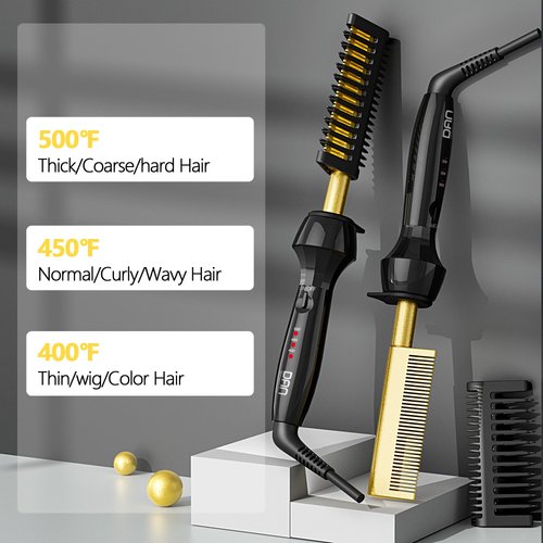 DAN Technology Ceramic Hot Comb Hair Straightener, Adjustable Temperature, Dual Voltage, Travel Size, 500°F, for Hair, Wigs, Healthy Silky Hair, Safe