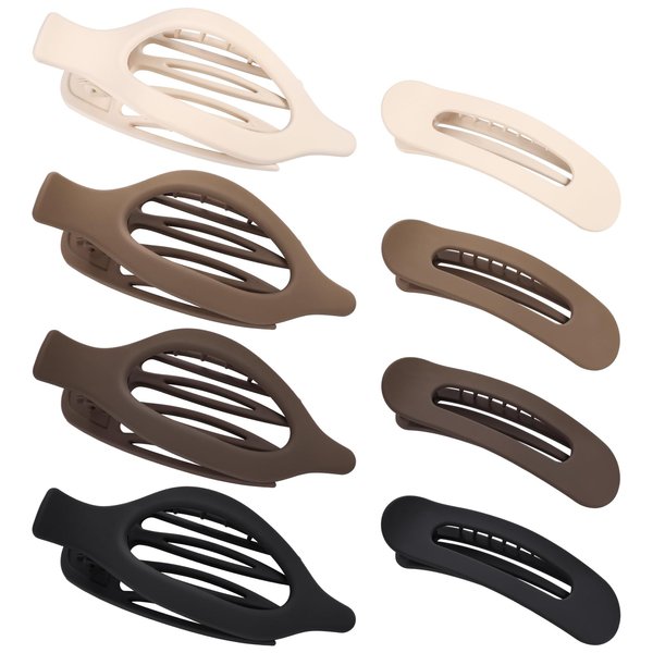 obeoby 8 PCS Flat Hair Clips, Neutral Color Flat Claw Clips 2 Styles Hair Claws for Women Girls Thin Hair