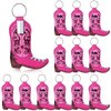 Seenelling 12 Pcs Cowgirl Boot Lipstick Holder Keychain Bulk Western Cowgirl Lip Balm Lip Gloss Holder Keychain for Women