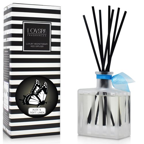 LOVSPA Fraser FIR Reed Diffuser Oil Gift Set | Pine, Evergreen and Pine with Fresh Woody Notes of Cedar and Sandalwood | Forest Inspired Scent in a Modern Striped Glass Bottle | Made in The USA