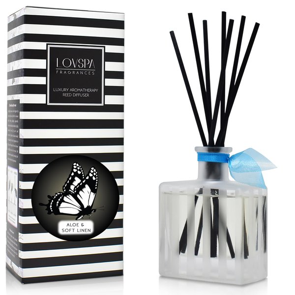 LOVSPA Fraser FIR Reed Diffuser Oil Gift Set | Pine, Evergreen and Pine with Fresh Woody Notes of Cedar and Sandalwood | Forest Inspired Scent in a Modern Striped Glass Bottle | Made in The USA