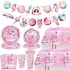 118 Pcs Outer Space Girls 2nd Birthday Party Supplies Two The Moon Decorations Tableware Includes Tablecloth Plates Napkins Forks Cups Banner for Pink Space Two Years Old Birthday Party Decorations