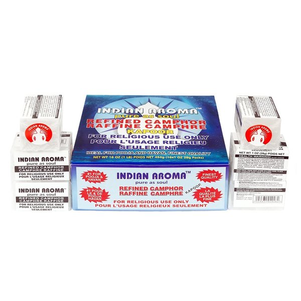 Indian Aroma Box of Premium Quality Refined Camphor Blocks for Aromatherapy, Odor Eliminator, Puja, Alcanfor (454 Grams)