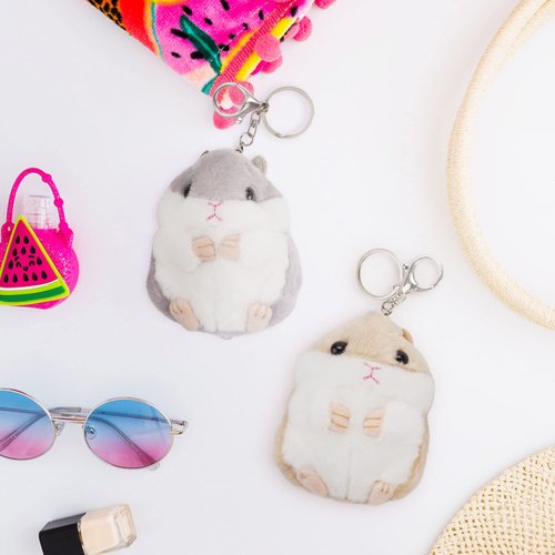 RAYNAG Set of 2 Cute Hamster Plush Keychains Stuffed Animals Keyring Charm Handbag Pendant, A