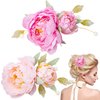 HINZIC 2pcs Silk Flower Hair Clips for Women, 2 in 1 Flower Brooch, Pearl Floral Hair Pins Barrettes for Women Girls Brides Party Wedding Decor Hair Buns Updo Holder Accessories- Pink & Light Pink