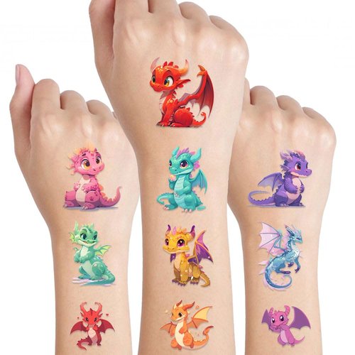 Dopetattoo 20 Designs Temporary Tattoo Dinosaur for Kids Baby Dinosaurs Cartoon Dragon Fake Tattoos Baby Dragon Tattoos