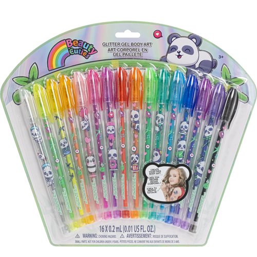 Townley Girl Panda 16 Piece Glitter Pen Body Art Set, Panda Themed, Glittery and Bright Colors, Ages 3