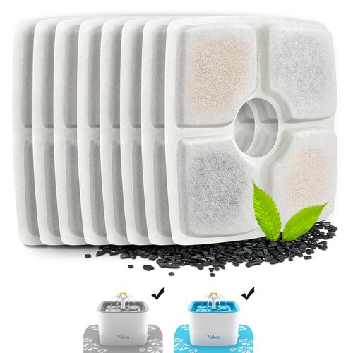 Veken 8 Pack Replacement Filters for 84oz/2.5L Automatic Pet Fountain Cat Water Fountain Dog Water Dispenser