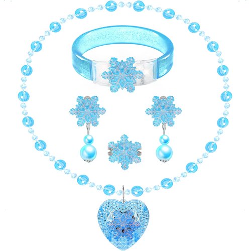 Jewelry Toys for Girls, Frozen Necklace Bracelet, Clip On Earrings Adjustable Rings for Princess Dress Up Pretend Play, Kids Play Jewelry Glow Costume Accessories Little Girl Christmas Birthday Gifts