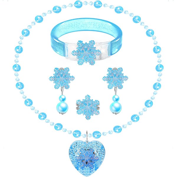 Jewelry Toys for Girls, Frozen Necklace Bracelet, Clip On Earrings Adjustable Rings for Princess Dress Up Pretend Play, Kids Play Jewelry Glow Costume Accessories Little Girl Christmas Birthday Gifts