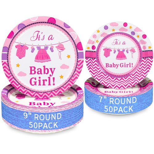 DYLIVeS 100 Pack Pink Baby Shower Plates, It's a Baby Girl Paper Dinner Plates Dessert Plates Disposable Party Tableware Set for Baby Girl Shower Party Decorations Baby Shower Party Supplies Favor