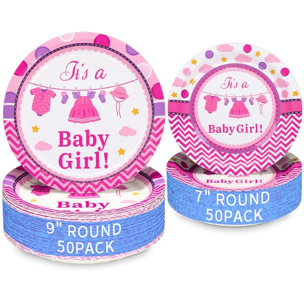 DYLIVeS 100 Pack Pink Baby Shower Plates, It's a Baby Girl Paper Dinner Plates Dessert Plates Disposable Party Tableware Set for Baby Girl Shower Party Decorations Baby Shower Party Supplies Favor