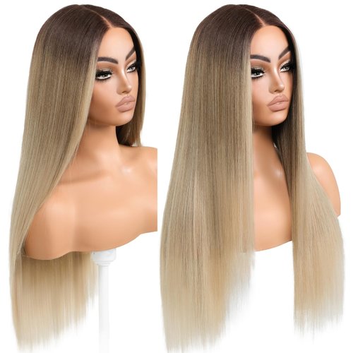 ENCOUNTERU Ombre Blonde Lace Front Wig for Women Synthetic Lace Straight Wigs PrePlucked Ready to Wear Glueless Wig 13X5X1 Lace Wig Dirty Blonde 26inch
