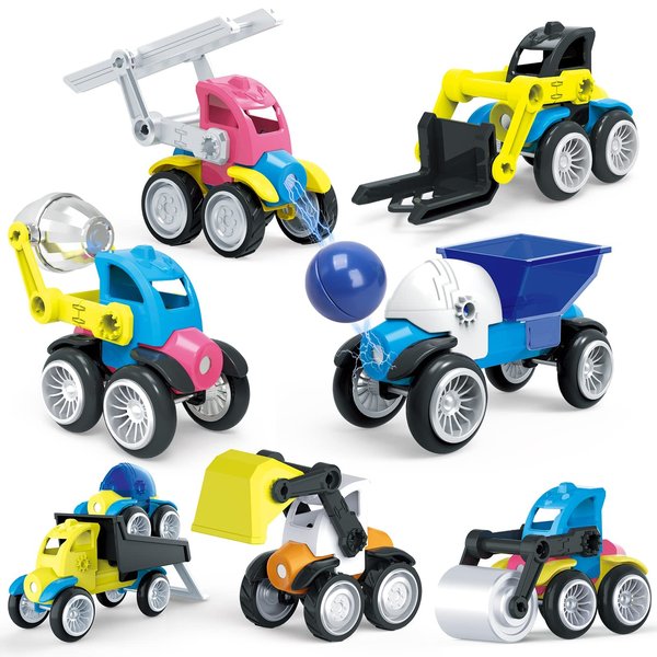 ALLROAD Magnetic Building Blocks Cars Magnetic Toy Vehicles Cars, Colorful Builder Trucks Montessori STEM Toy for Developing Skills, Gift for Boys Girls (45 Piece)