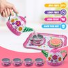 Hohosunlar Kids Tea Party Set for Little Girls, Flower Toy Tin Tea Set with Carry Case, Dessert Play Food Tea Cup Set Teapot Girl Jewelry, Birthday for Girls Kids 3 4 5 6 7 Years Old