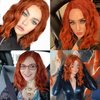 Aicos Short Curly Orange Wig, Heat Resistant 35cm Fashion Ginger Red Wig, Synthetic Curly Auburn Bob Wig Suit for Daily Dress Carnival Party Masquerade Cosplay, Curly Orange Wig with a free Wig Cap