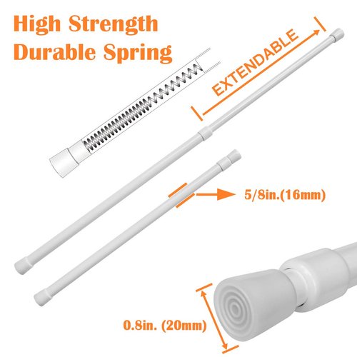 KXLIFE 2 Pack 5/8" Tension Curtain Rod, RV Tension Bars, Cupboard Rods White 10 to 16 Inch