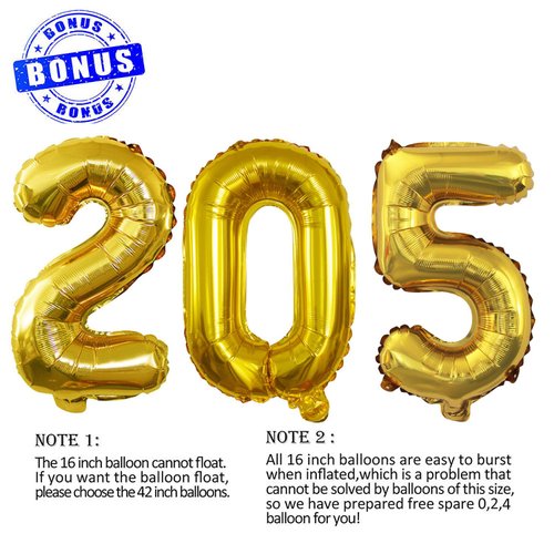 GOER 2025 Foil Number Balloons for 2025 New Year Eve Festival Party Supplies Graduation Decorations (Gold,16 Inch)