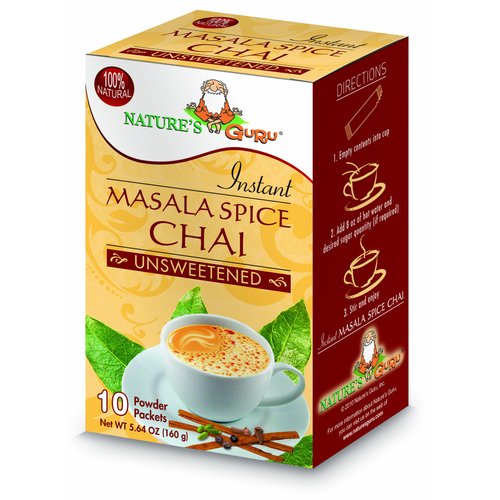 Nature's Guru Instant Masala Spice Chai Tea Drink Mix Unsweetened 10 Count Single Serve On-the-Go Drink Packets, 5.64 Ounce (Pack of 1) (MCU_FBA)