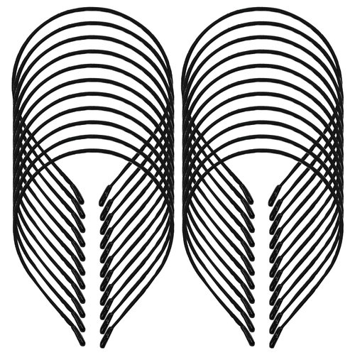 Lawie 20 Pack Black Satin Cloth Fabric Covered Thin Slim Hard Metal Headband 0.5CM Plain Wire Hair band Elastic Skinny Hair Hoop Holder Tiara Crown Base for Women Men Crafting DIY Accessories
