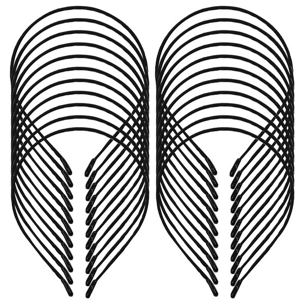 Lawie 20 Pack Black Satin Cloth Fabric Covered Thin Slim Hard Metal Headband 0.5CM Plain Wire Hair band Elastic Skinny Hair Hoop Holder Tiara Crown Base for Women Men Crafting DIY Accessories