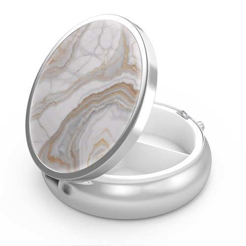 Pill Box 3 Compartment Medicine Pill Case,Portable Pill Box for Pocket or Purse Pill Box Decorative Metal Medicine Vitamin Organizer Unique Gift(Gray Marbling Gold)