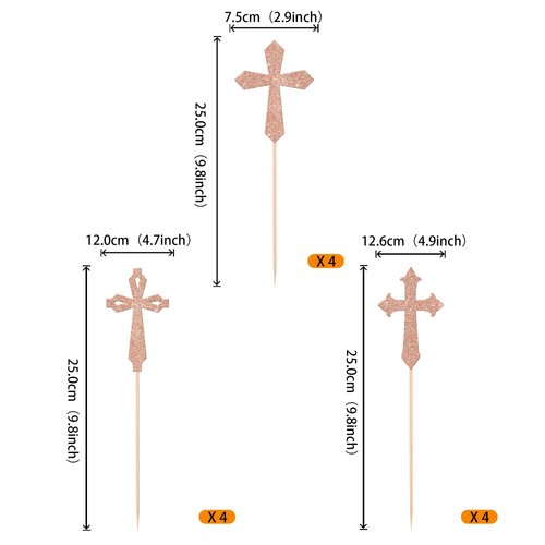 12 Pack Cross Centerpiece Sticks Glitter God Bless Christianity Table Centerpiece Sticks for Religious Theme Baby Shower First Holy Communion Party Supplies Rosegold