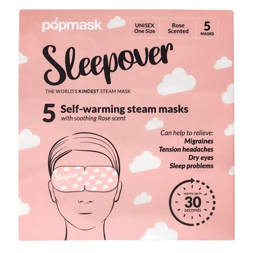 POPBAND Popmask Sleepover Self-Heating Rose Scented Eye Mask, Natural Steam Heat Relief for Migraines, Headaches, Allergies, and Dry Eyes, 5 Individually Packaged Eye Masks