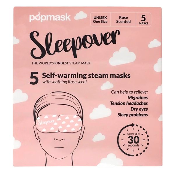 POPBAND Popmask Sleepover Self-Heating Rose Scented Eye Mask, Natural Steam Heat Relief for Migraines, Headaches, Allergies, and Dry Eyes, 5 Individually Packaged Eye Masks