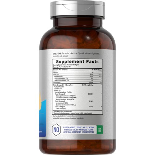 Horbäach Triple Omega 3-6-9 240 Softgels | from Fish, Flaxseed, Borage Oils | Non-GMO & Gluten Free