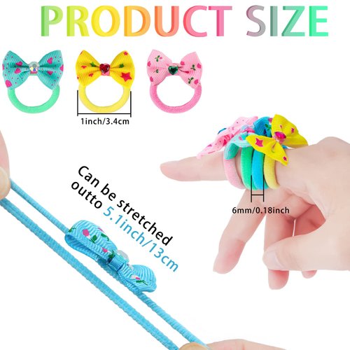 Zifengcer 50 Pcs Girls Elastic Hair Ties for Kids Colorful Beautiful Bow Ponytail Holders for Girls Toddlers Soft Seamless Cartoon Rubber Bands Mix Colors Head Accessories
