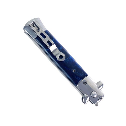 Switchblade Comb Pocket Knife Hair Brush Automatic Push Button Folding Barber (Blue Marble)