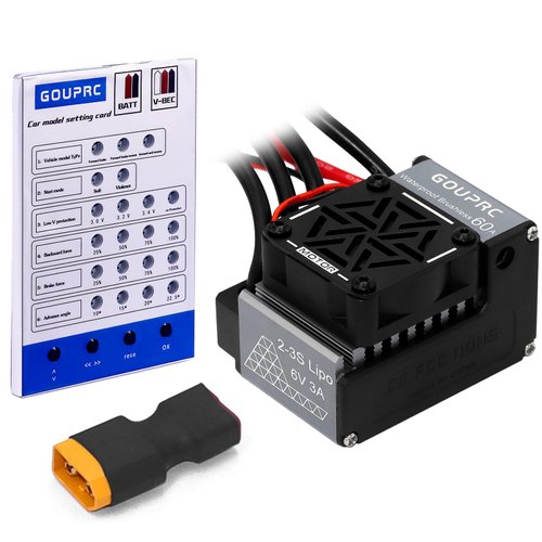 GOUPRC 60A Brushless RC ESC 2-3S Waterproof Electric Speed Controller with Programming Card for 1/10 Scale Accessories RC Truck Off-Road Car