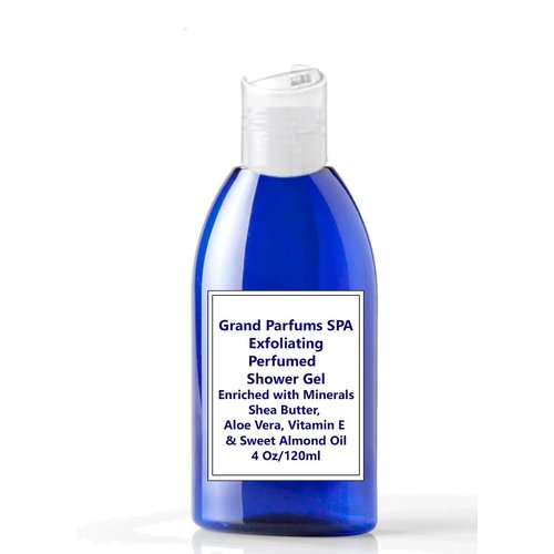 Grand Parfums BLACK WOMAN Exfoliating Perfumed SPA Shower Gel Enriched with Minerals, Shea Butter,Aloe Vera, Vitamin E & Sweet Almond Oil 4 Oz/120ml