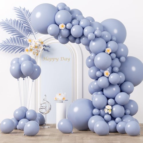Voircoloria 130pcs Dusty Blue Balloons Different Sizes 18" 12" 10" 5" Slate Blue Balloons for Boys Girls Baby Shower Wedding Anniversary Graduation Engagements Birthday Party Decorations