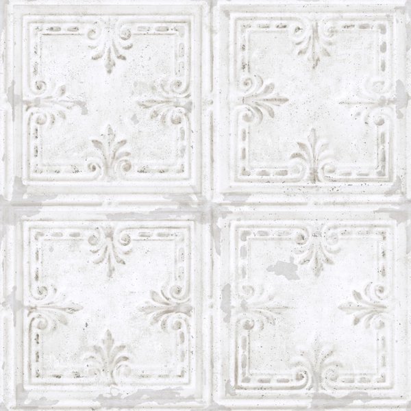 RoomMates RMK11209WP White Tin Tile Metallic Accent Peel and Stick Wallpaper, Roll
