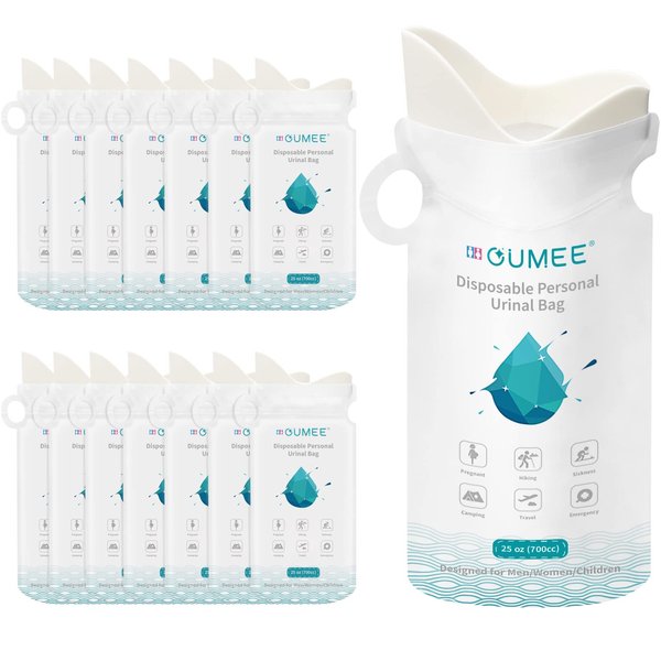 OUMEE 8/12/20/24 Pack 700ML Emergency Disposable Urinal Bags, Camping Pee Bags Unisex Urine Bag Vomit Bag for Travel Traffic Jam Portable Toilet Bag for Men Women Kids