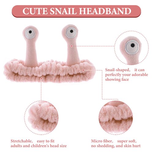 WLLHYF Spa Headband Facial Makeup Head Band Microfiber Soft Coral Fleece Head Wraps Snail Cartoon Cute Hair Accessories Elastic Skincare Hair Band for Women Girls Washing Face Beauty (Pink)