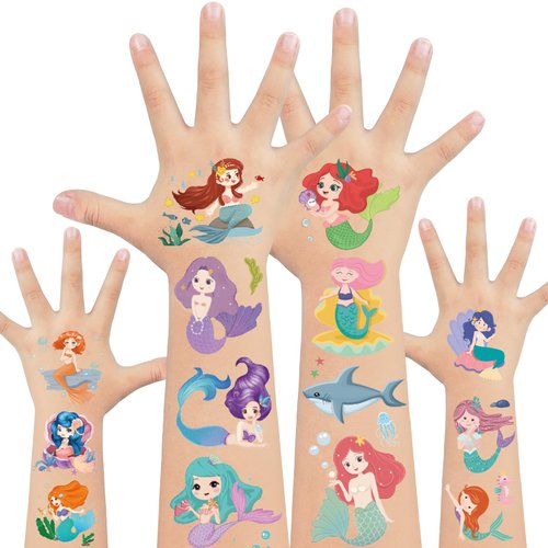 EMOME 120+ Styles Mermaid Temporary Tattoo Stickers for Kids Girls, Mermaid Tattoos for Ocean Themed Party Decorations, Mermaid Party Decorations Favors Supplies for Games Activities (10 Sheets)