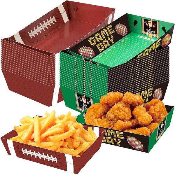 WIQEDOHA Football Party Decorations 50Pack Football Food Plates Paper Food Tray Disposable Serving Boats Football Party Favors for Football Birthday Party Superbowl Tailgate Party Decoration Supplies