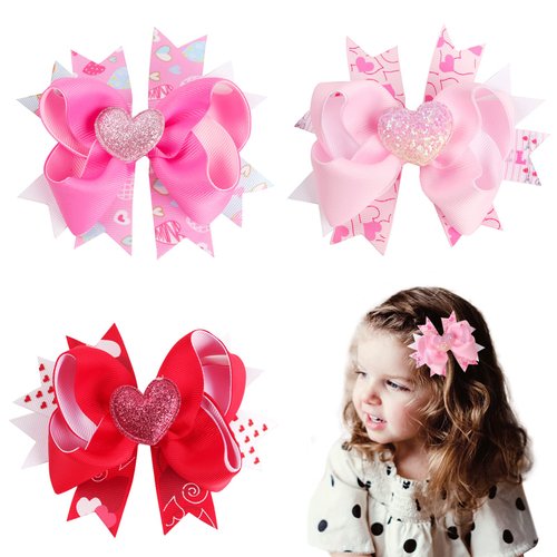 3Pcs Valentine&#39;s Day Bows Clips Mother&#39;s Day Hair Bows Gift Pink Bowknot Love Heart Pattern Headw...