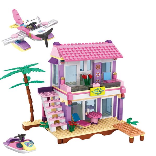 intWiWdela Dream Girls Beach House Building Blocks Toys Friends Seaside Building Sets 423Pcs Big Villa with Plane and Jet Ski Vacation Beach Hut Toy Set for Kids Aged 6-12