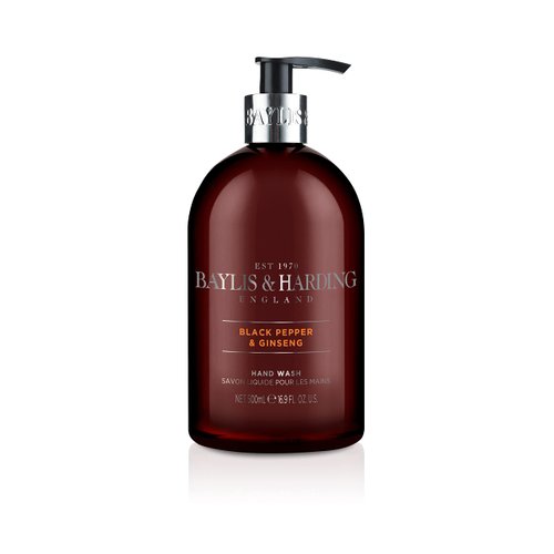 Baylis & Harding Liquid Hand Soap Wash with Dispenser, Black Pepper & Ginseng for Men, 16.9oz/500ml