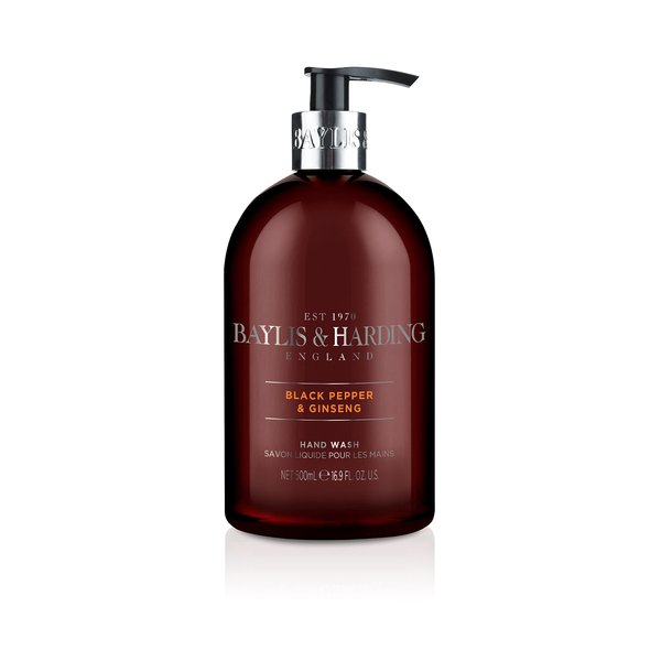 Baylis & Harding Liquid Hand Soap Wash with Dispenser, Black Pepper & Ginseng for Men, 16.9oz/500ml