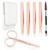 Precision Eyebrow Tweezers Set Pack of 6 for Women Ingrown Facial Hair Removal Pointed Rose Gold Tweezers Scissors Brush Kit for Splinter with Leather Case Gift