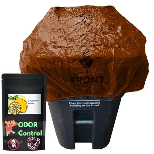 trash smell buster, Trash Can Cover, Biodegradable Odor Eliminating Bag with Elastic Rubber Band, Eliminates Odor from Trash, Lemon Scented, Durable, Effective, 45 Gallon, 3 per Bag