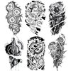 Oottati 6 Sheets Temporary Tattoo Stickers Muscle Men Black 3D Mechanical Metal Arm Hollow Gear Shoulder Leg