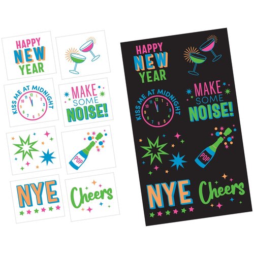NYE Glow-in-the-Dark Temporary Tattoos | Assorted | 1 Sheet